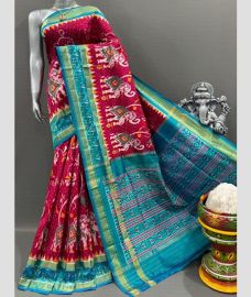 Pink and Sky blue pochampally ikkat pure silk sarees with Kanchi Border design