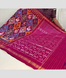 Blue and Deep Pink pochampally ikkat pure silk sarees with All over Pochampally ikkat design