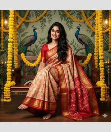 brown colour pochampally ikkat pure silk sarees with All over design