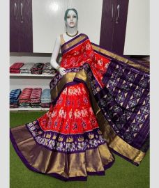 magenta and charcoal colour pochampally ikkat pure silk sarees with All over Printed design