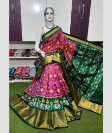 purple and green colour pochampally ikkat pure silk sarees with All over Printed design