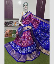 purple and blue colour pochampally ikkat pure silk sarees with Pochampally Border design