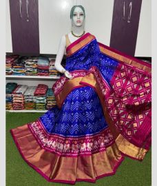 blue and magenta colour pochampally ikkat pure silk sarees with Pochampally Border design