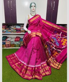 purple colour pochampally ikkat pure silk sarees with Pochampally Border design