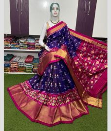 violet and magenta colour pochampally ikkat pure silk sarees with Pochampally Border design