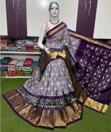 gray colour pochampally ikkat pure silk sarees with Pochampally Border design