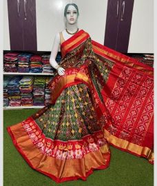 magenta and gray colour pochampally ikkat pure silk sarees with Pochampally Border design