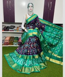 blue and charcoal colour pochampally ikkat pure silk sarees with Pochampally Border design