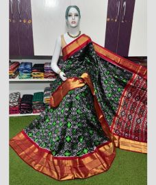 dark green colour pochampally ikkat pure silk sarees with Pochampally Border design