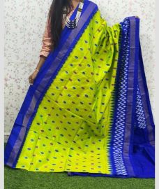 green colour pochampally ikkat pure silk sarees with All over design