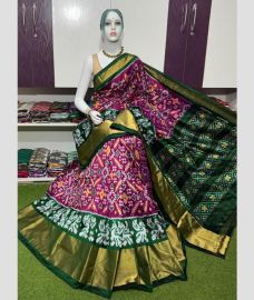 magenta colour pochampally ikkat pure silk sarees with All over Printed design