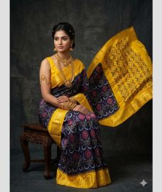 olive and blue colour pochampally ikkat pure silk sarees with All over design