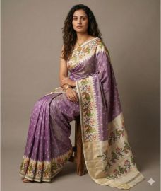 purple colour pochampally ikkat pure silk sarees with All over design