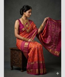 magenta red colour pochampally ikkat pure silk sarees with All over design