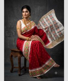 red colour pochampally ikkat pure silk sarees with All over design