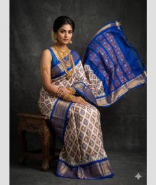 grey and blue colour pochampally ikkat pure silk sarees with All over design