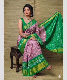 white and purple colour pochampally ikkat pure silk sarees with All over design