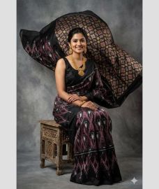 block and purple colour pochampally ikkat pure silk sarees with All over design