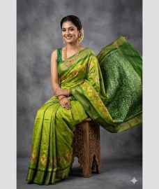 olive green colour pochampally ikkat pure silk sarees with All over design