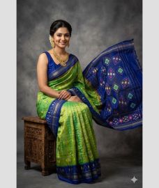 olive green and blue colour pochampally ikkat pure silk sarees with All over design