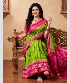 green colour pochampally ikkat pure silk sarees with All over design