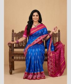 blue colour pochampally ikkat pure silk sarees with All over design