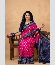 magenta red colour pochampally ikkat pure silk sarees with All over design