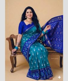 blue colour pochampally ikkat pure silk sarees with All over design