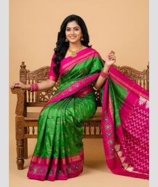 green colour pochampally ikkat pure silk sarees with All over design