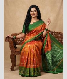 brown colour pochampally ikkat pure silk sarees with All over design