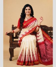 cream colour pochampally ikkat pure silk sarees with All over design