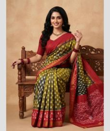 olive green colour pochampally ikkat pure silk sarees with All over design