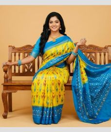 yellow colour pochampally ikkat pure silk sarees with All over design