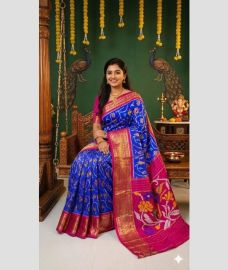 navy blue colour pochampally ikkat pure silk sarees with All over design