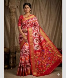 pink colour pochampally ikkat pure silk sarees with All over design