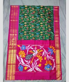 green colour pochampally ikkat pure silk sarees with All over design