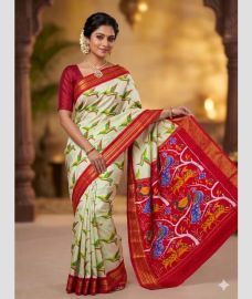 light green colour pochampally ikkat pure silk sarees with All over design