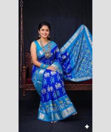blue colour pochampally ikkat pure silk sarees with All over design