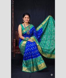 navy blue colour pochampally ikkat pure silk sarees with All over design