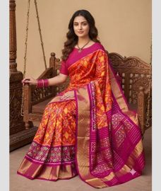 magenta colour pochampally ikkat pure silk sarees with All over design
