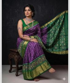 purple colour pochampally ikkat pure silk sarees with All over design