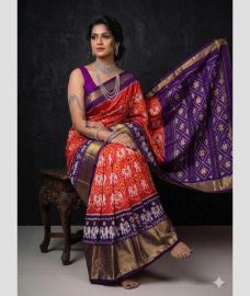 magenta red colour pochampally ikkat pure silk sarees with All over design