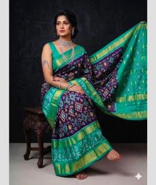 blue and purple colour pochampally ikkat pure silk sarees with All over design