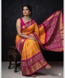 brown colour pochampally ikkat pure silk sarees with All over design