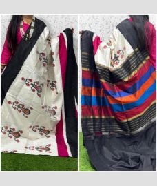 grey and charcoal block colour pochampally ikkat pure silk sarees with All over design