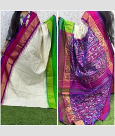 cream and purple colour pochampally ikkat pure silk sarees with All over design