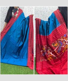 navy blue and maroon red colour pochampally ikkat pure silk sarees with All over design