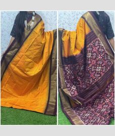 yellow and purple colour pochampally ikkat pure silk sarees with All over design