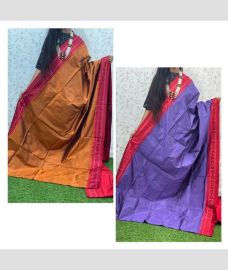 brown and blue colour pochampally ikkat pure silk sarees with All over design