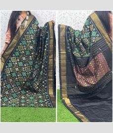 charcoal and blue colour pochampally ikkat pure silk sarees with All over design